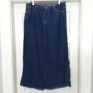 Of Jeans 100% Cotton Raw Fringed Waist & Hem Studded Long-line Pocket Skirt Sz L